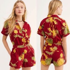 Free People Easy Comfy Floral Malibu‎ Romper Red Yellow Green Size XS